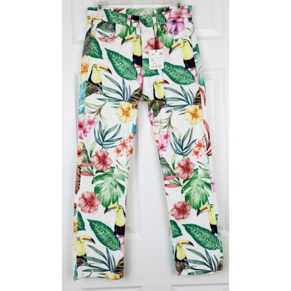 NWT zara mom style tropical bird  high rise Jeans - Picture 2 of 8